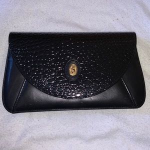 Vintage Donnio Leather Italian purse croc grain & smooth calfskin black clutch